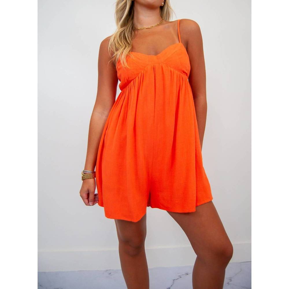 NEW IN THE BEGINNING linen boho romper in orange